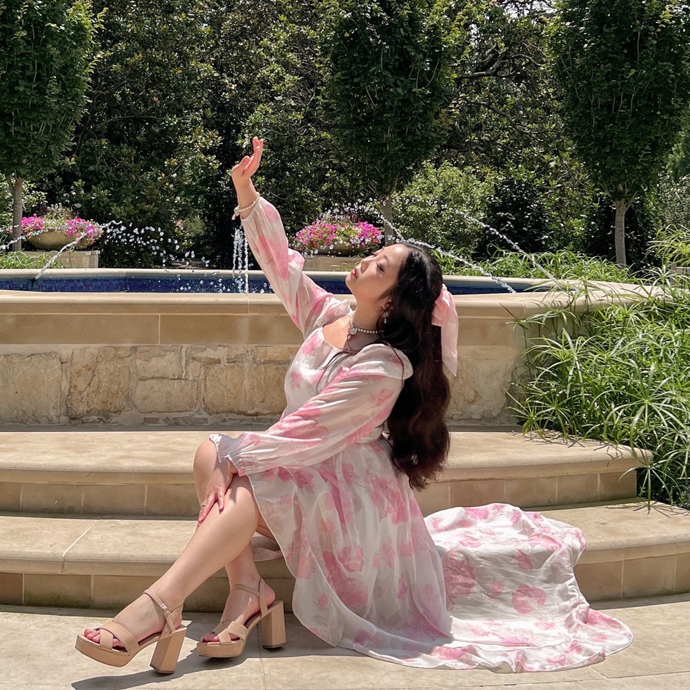Floral Pink and White Maxi Dress